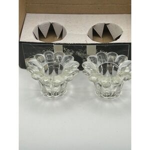 Forever‎ Crystal Clear Glass Floral Scalloped Petal Candle Holder Set of 2
